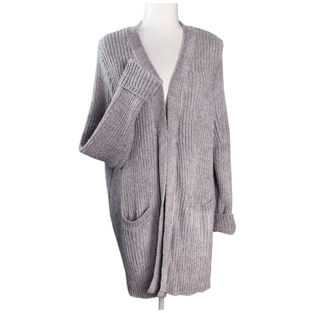 JohnPaulRichard NWT $60 Gray Knit Coat Length Cardigan Ribbed Knit Womens SZ XXL